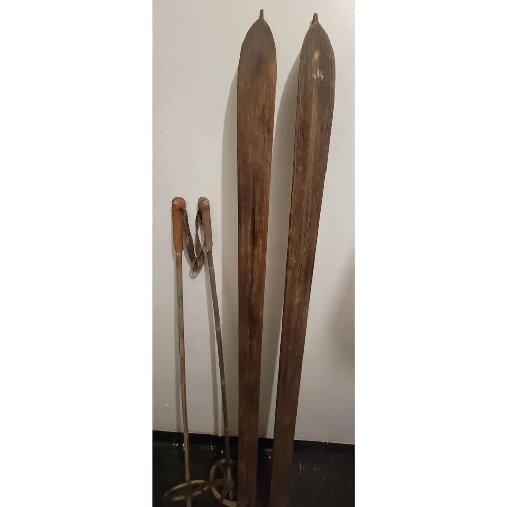 Antique Wooden Downhill skis‎ and ski poles.  Perfect for  Cabin or lodge decor